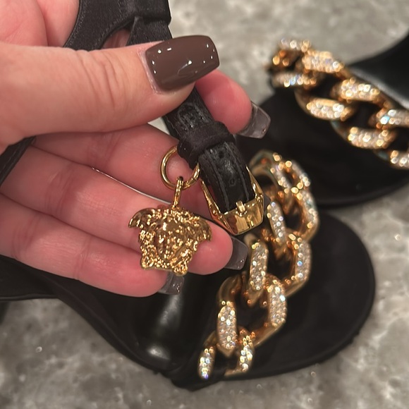 VERSACE black satin strappy heels. - Picture 4 of 5